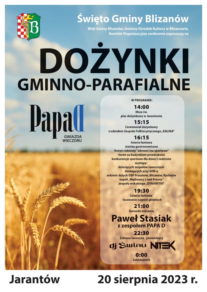 Zaproszenie na dożynki do Jarantowa